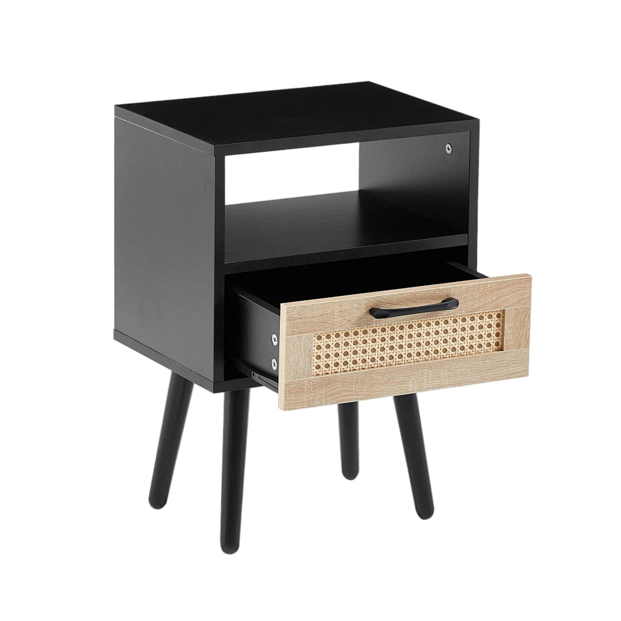Modern Rattan Side Table with Storage