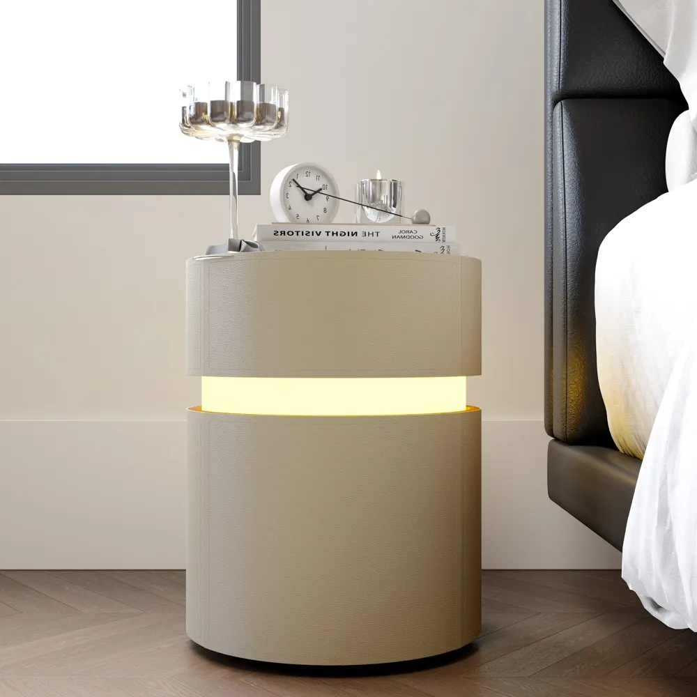 Modern Round LED Side Table with Drawers