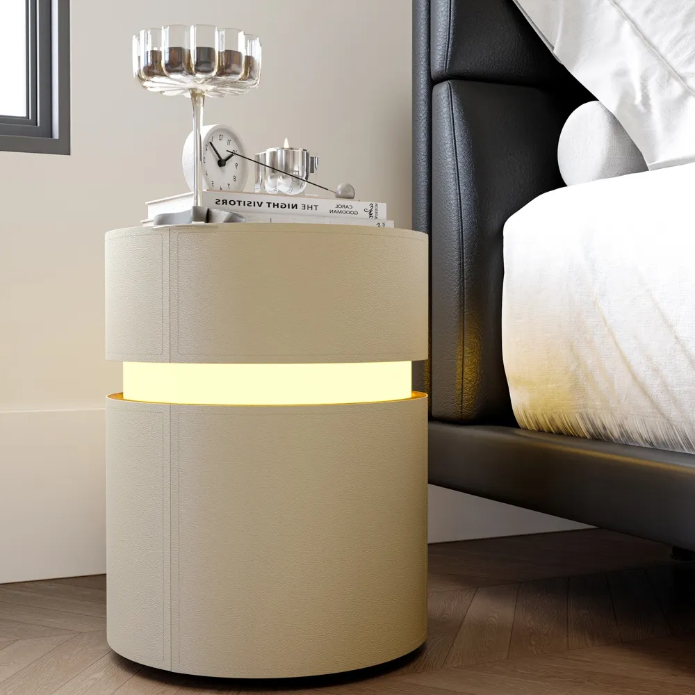 Modern Round LED Side Table with Drawers