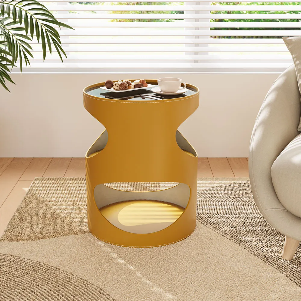 Modern Orange Side Table with Flowing Hollow Design Modern Orange Side Table with Flowing Hollow Design