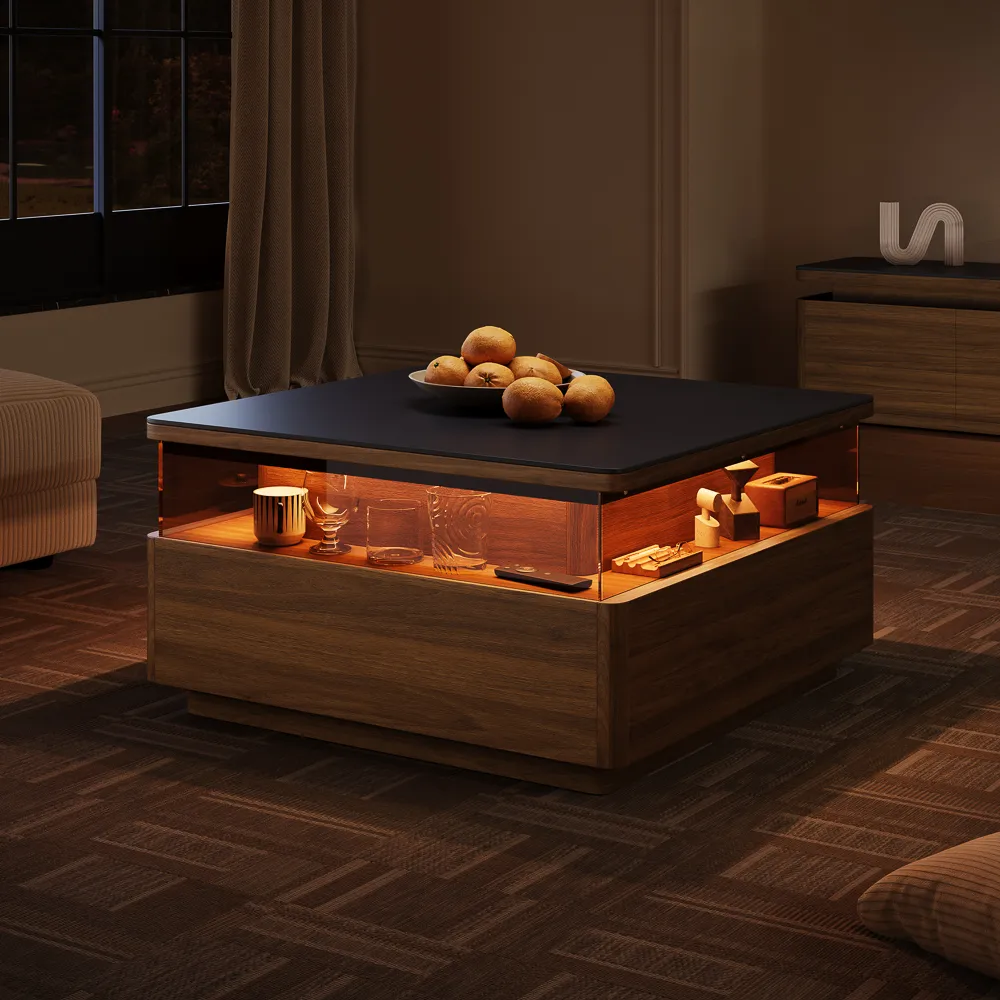 Square LED Coffee Table with Storage