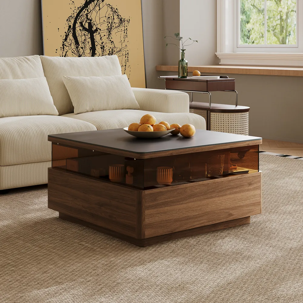 Square LED Coffee Table with Storage