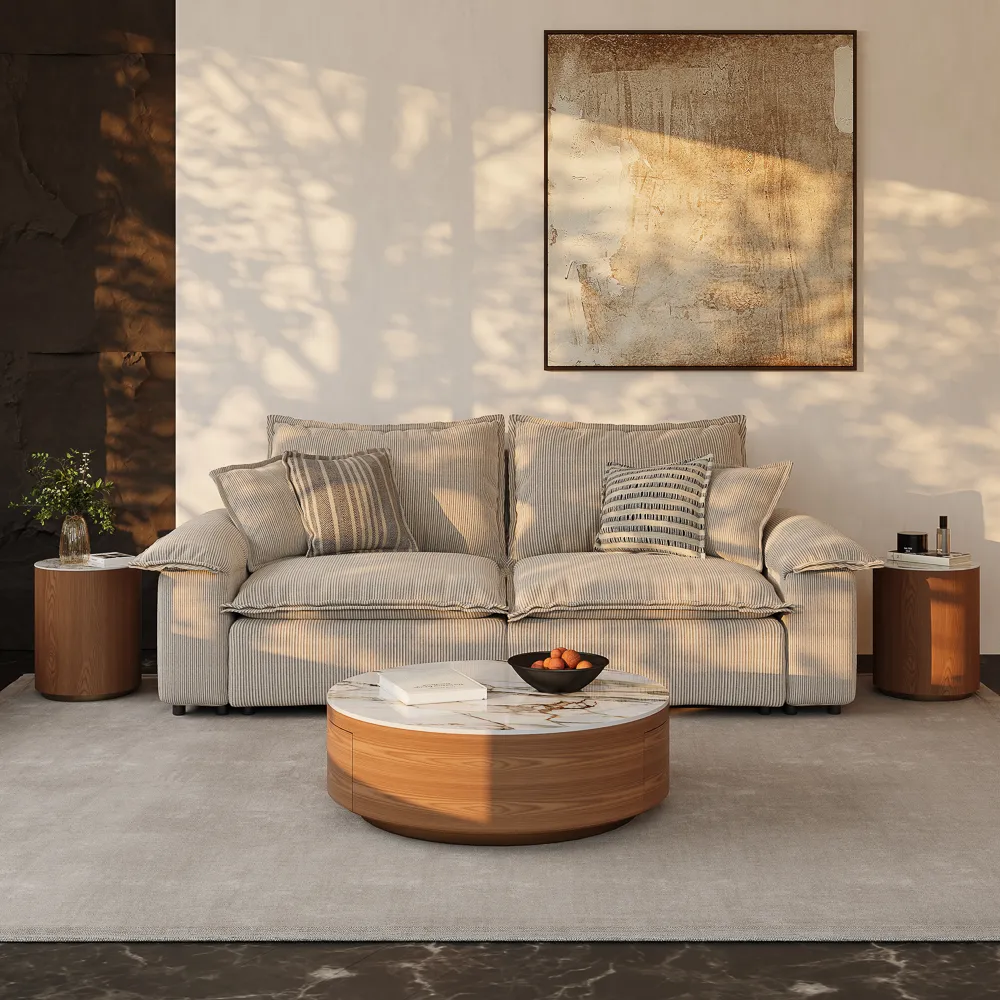 Round Drum Sintered Stone Coffee Table with Storage