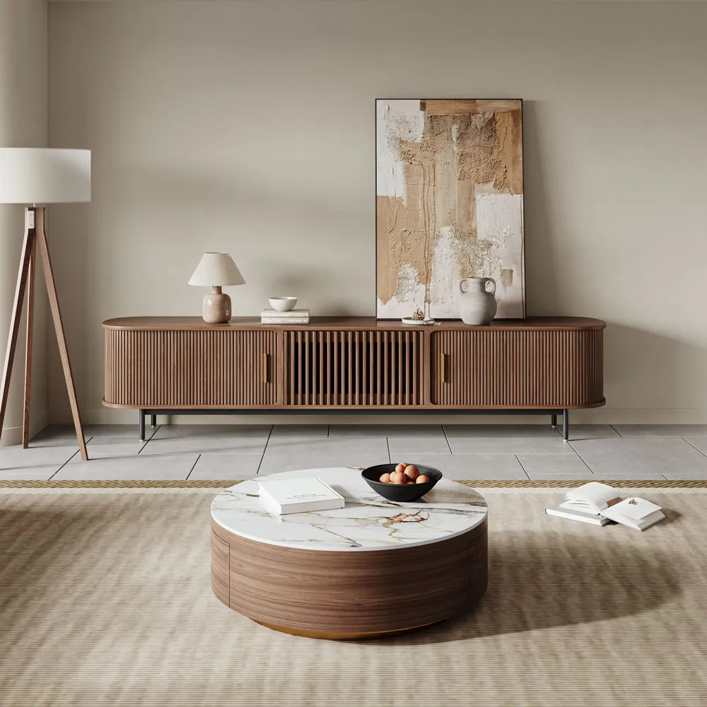 Round Drum Sintered Stone Coffee Table with Storage