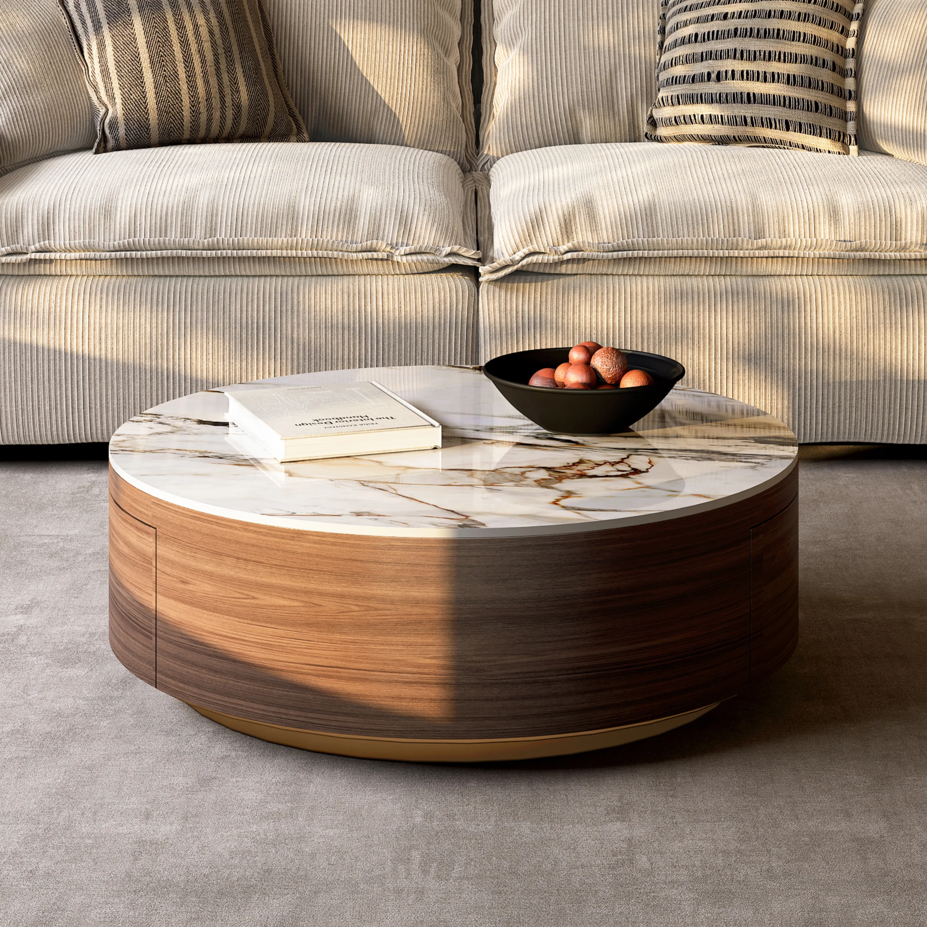 Round Drum Sintered Stone Coffee Table with Storage