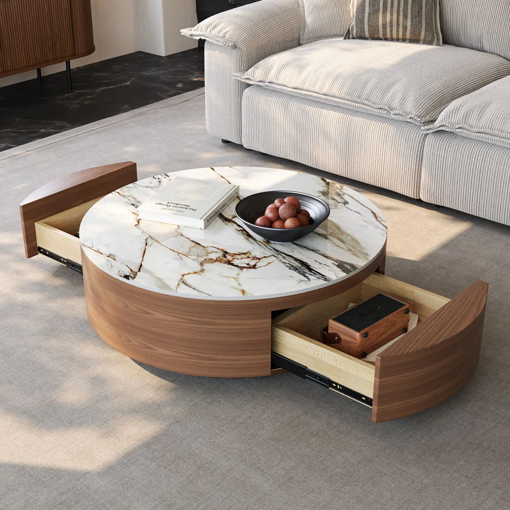 Round Drum Sintered Stone Coffee Table with Storage