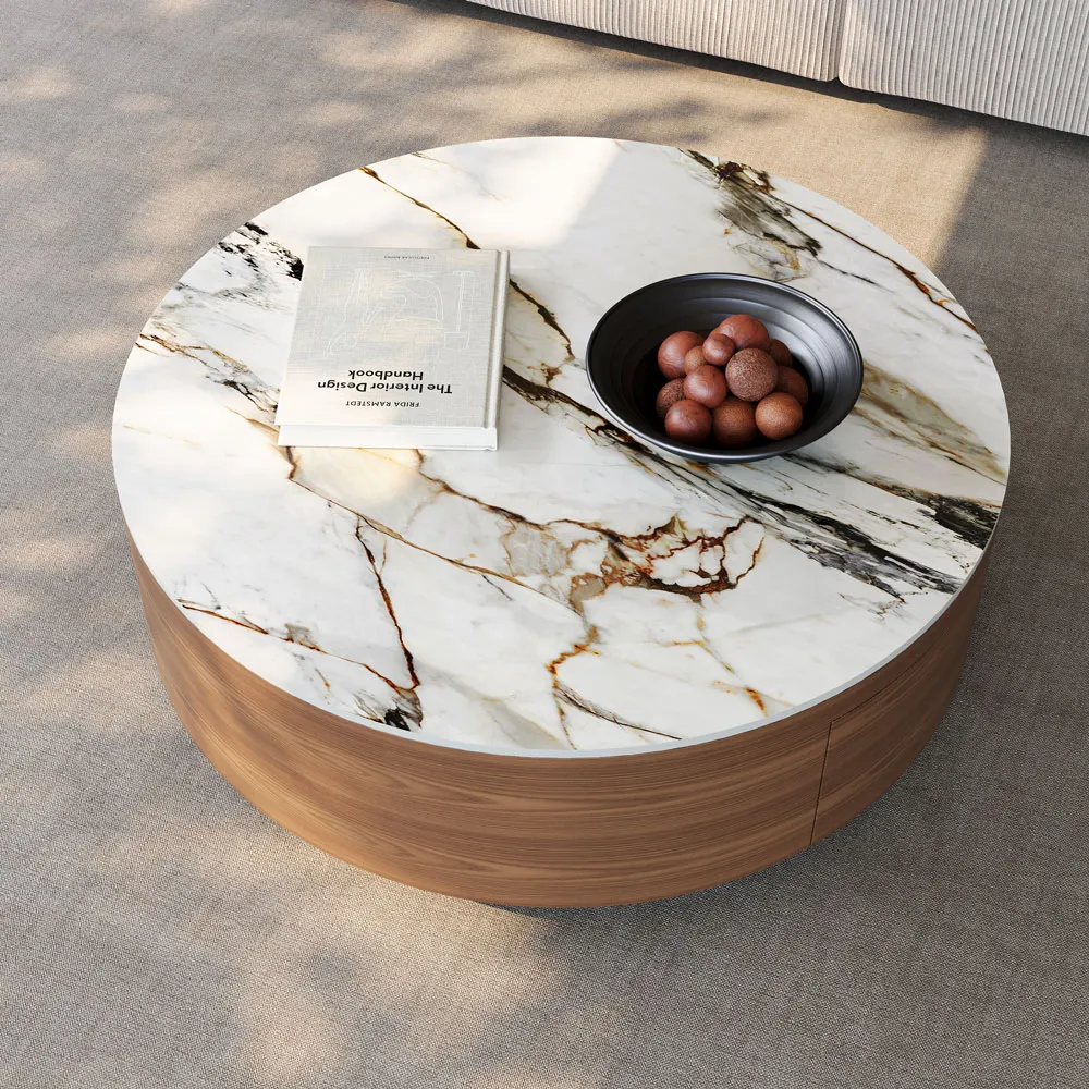 Round Drum Sintered Stone Coffee Table with Storage