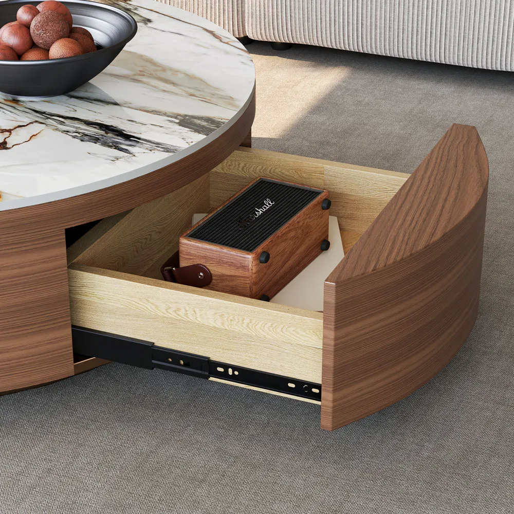 Round Drum Sintered Stone Coffee Table with Storage