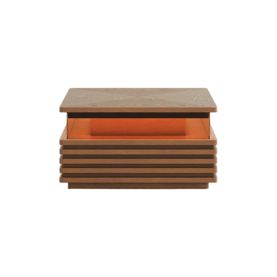 Square Horizontal Slatted Coffee Table with LED Lights Square Horizontal Slatted Coffee Table with LED Lights