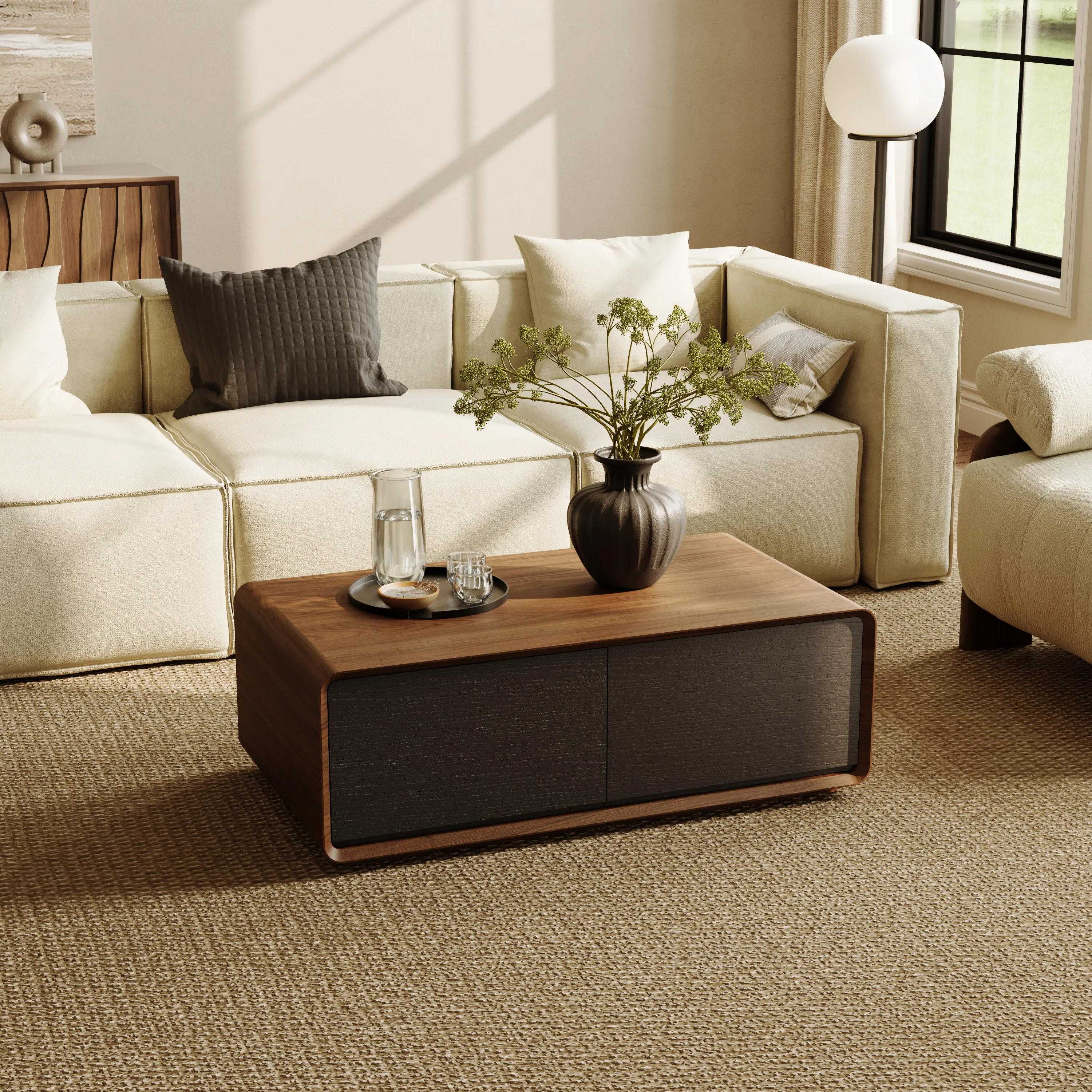Rectangular Wood Coffee Table with Storage