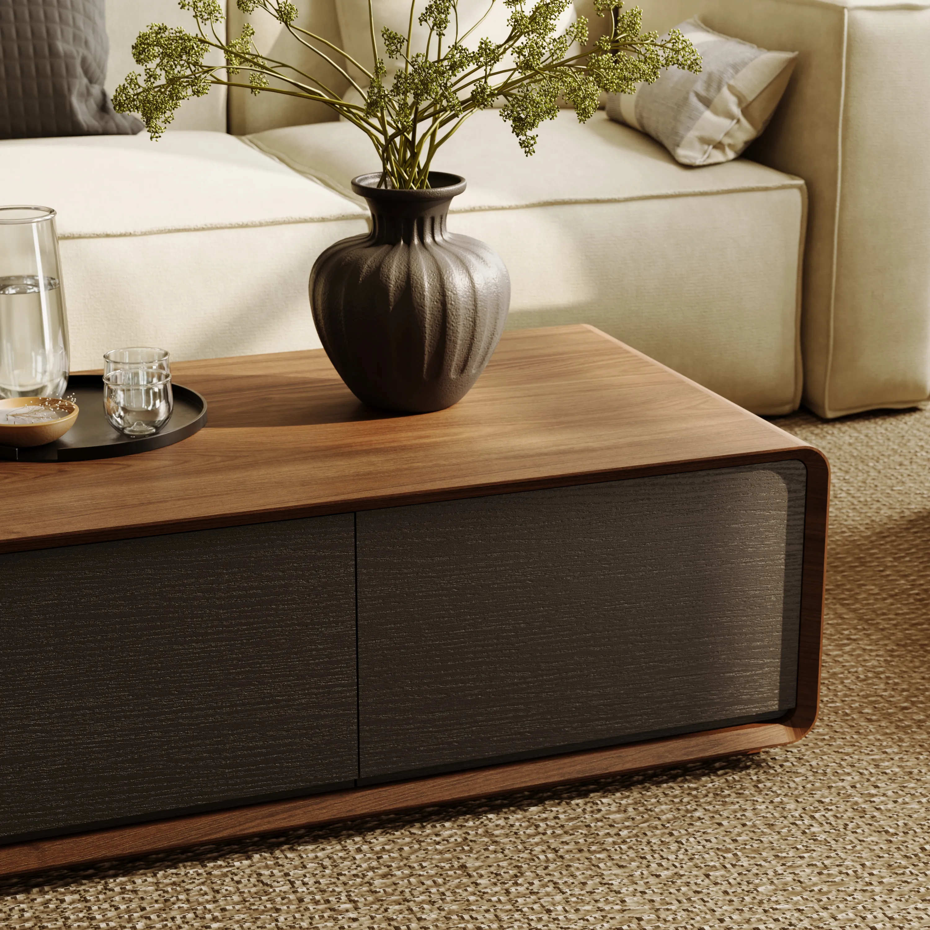 Rectangular Wood Coffee Table with Storage