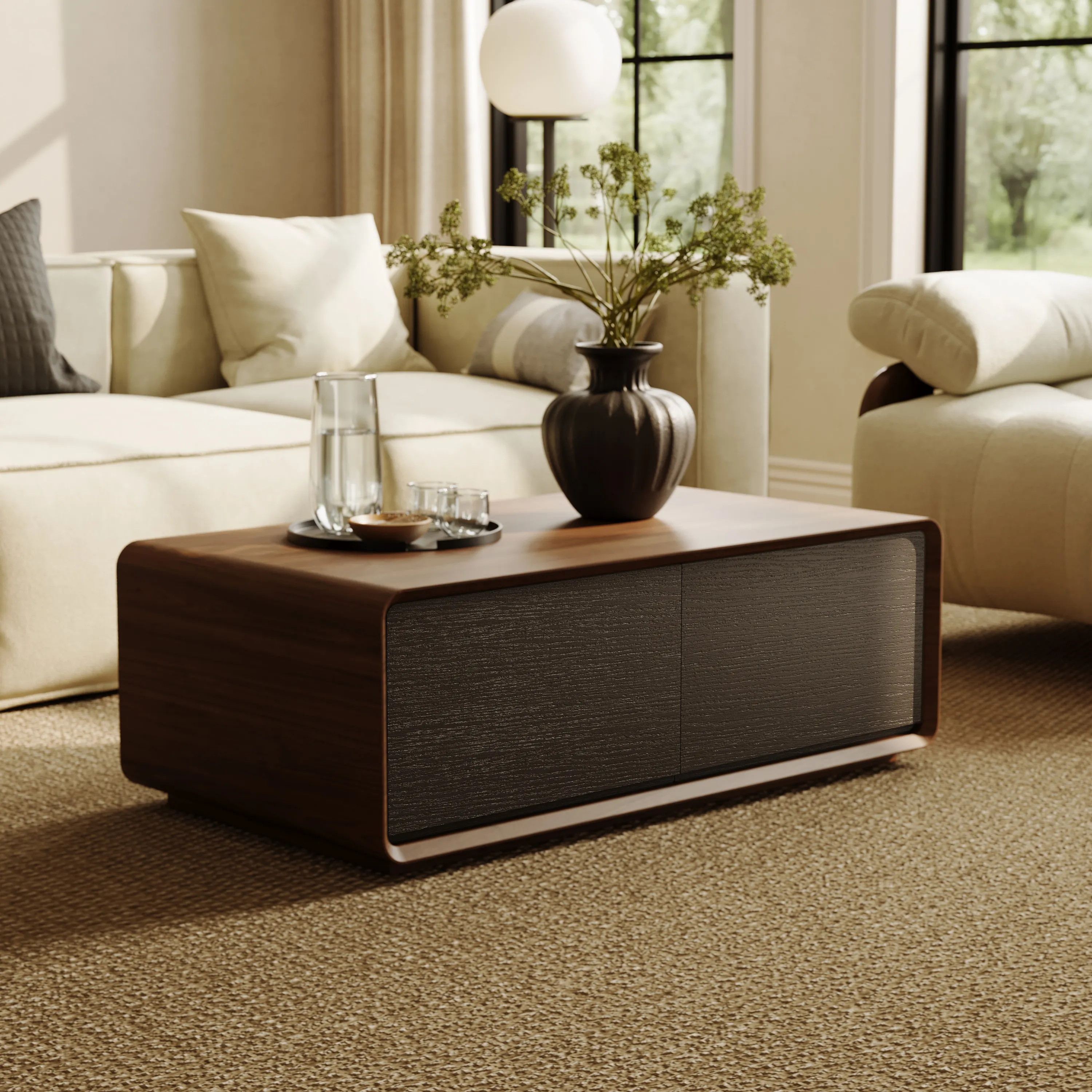 Rectangular Wood Coffee Table with Storage
