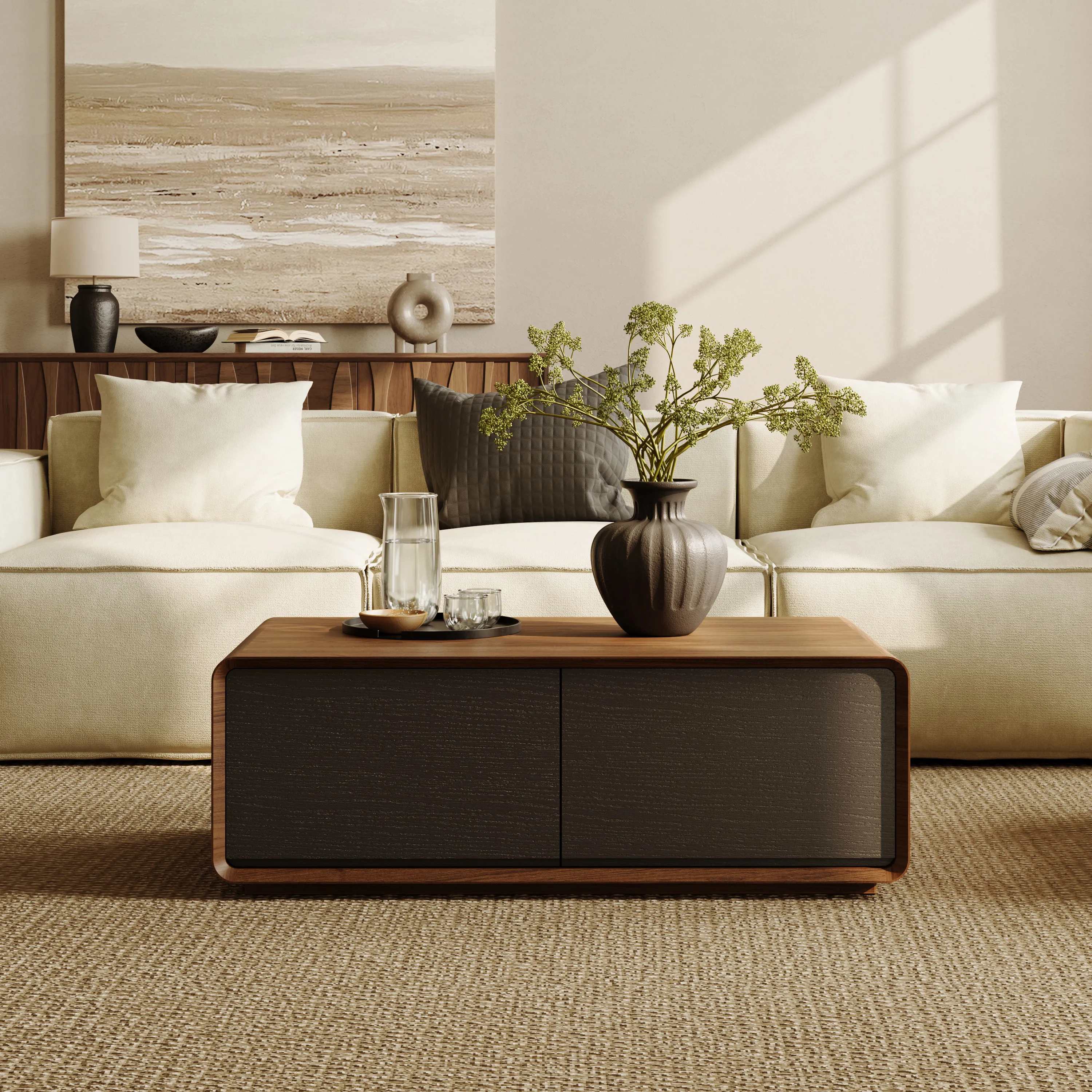 Rectangular Wood Coffee Table with Storage