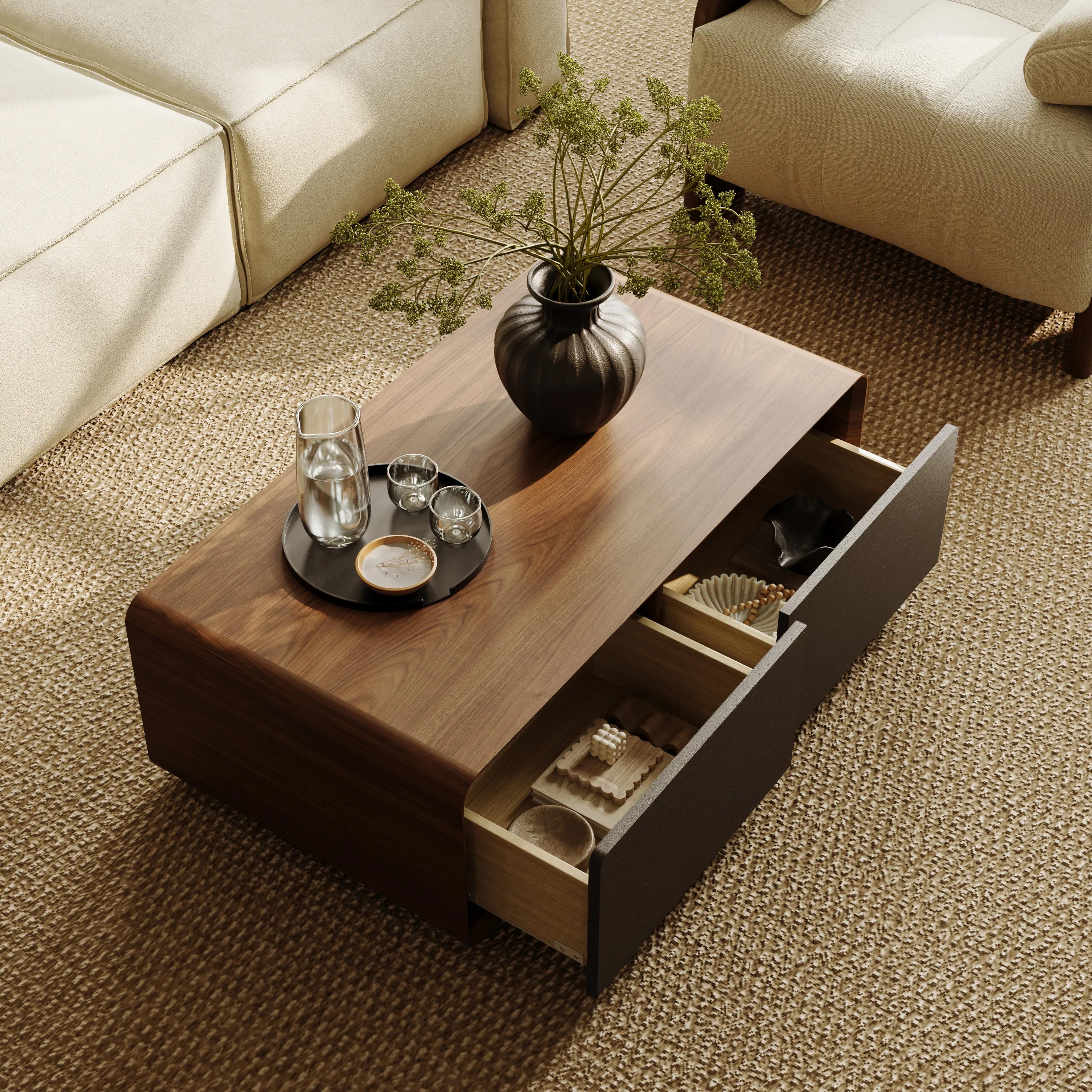 Rectangular Wood Coffee Table with Storage