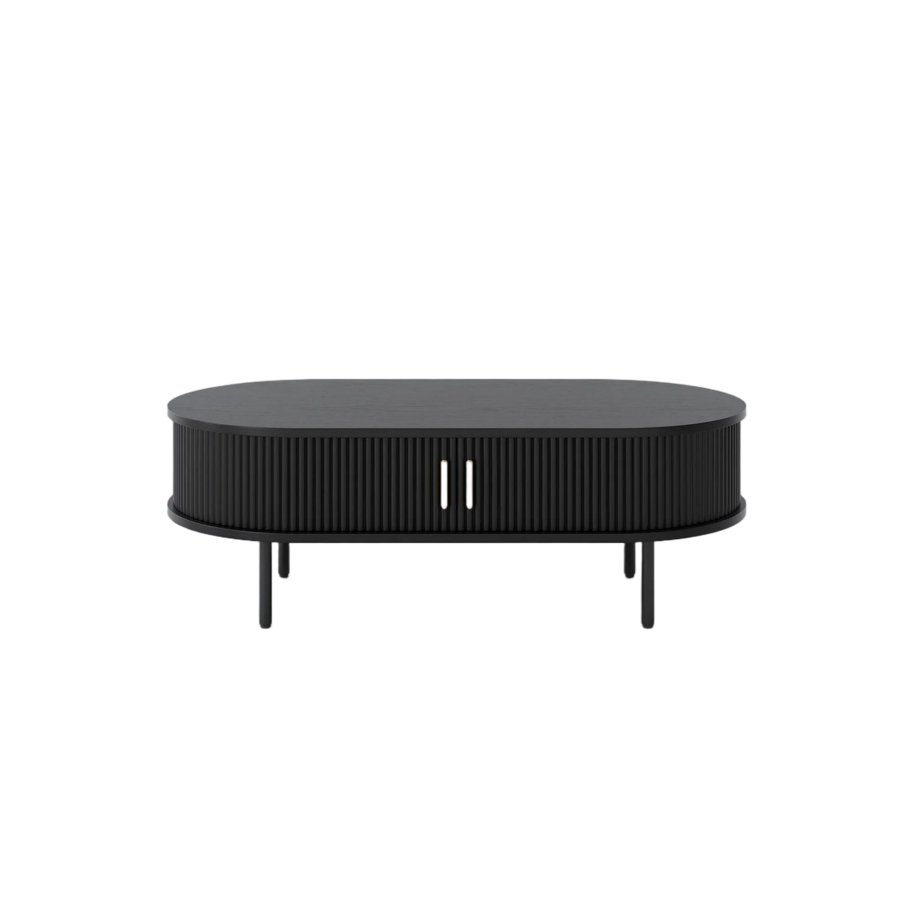 Oval Wood Fluted Coffee Table with Storage
