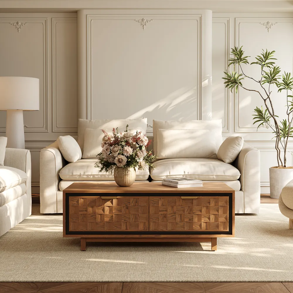 Vintage Waffle Coffee Table with Storage