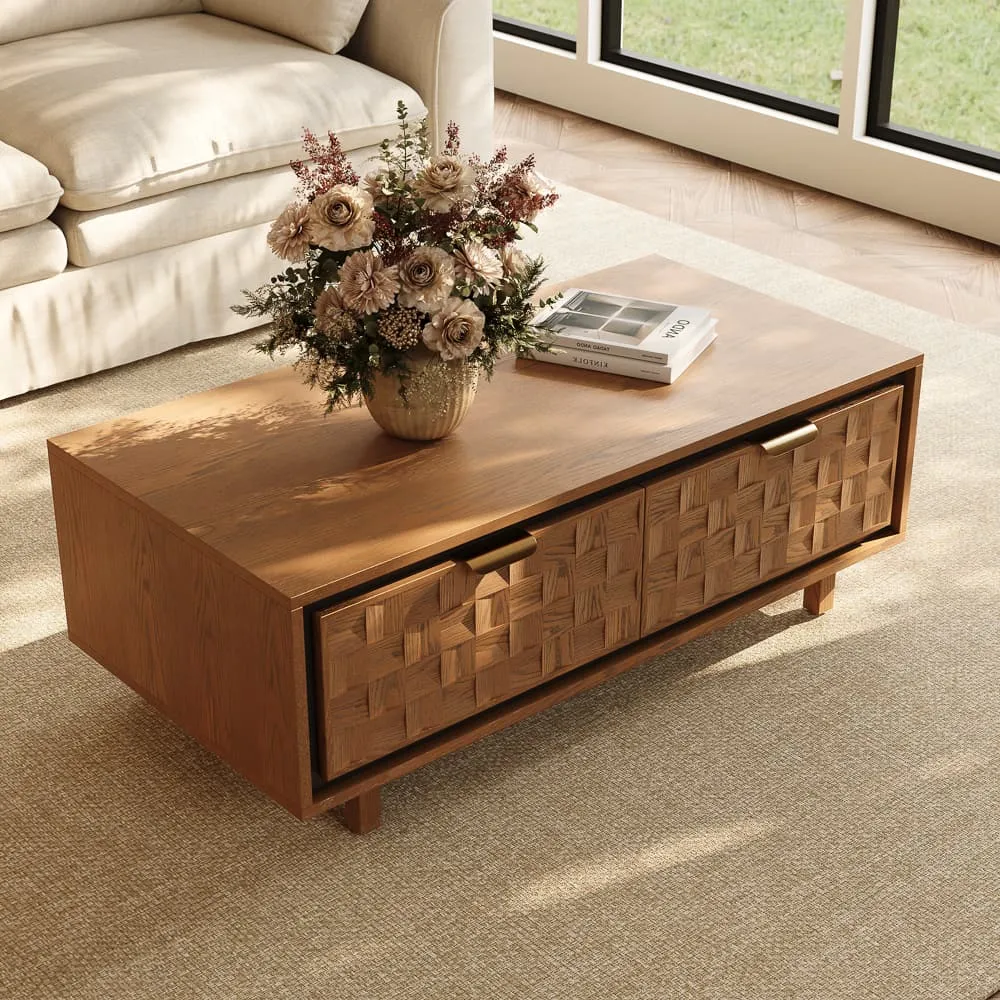 Vintage Waffle Coffee Table with Storage