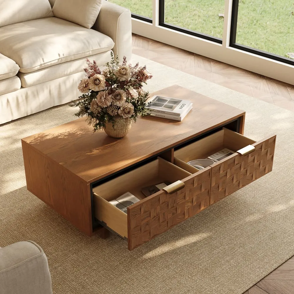 Vintage Waffle Coffee Table with Storage