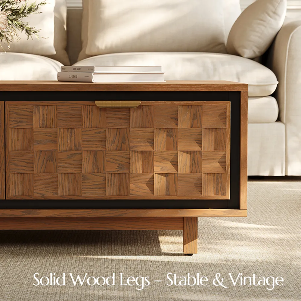 Vintage Waffle Coffee Table with Storage
