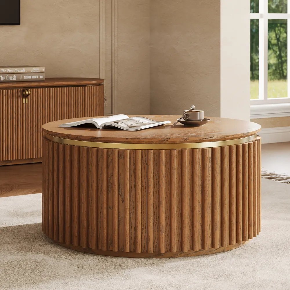 Round Fluted Coffee Table with Storage