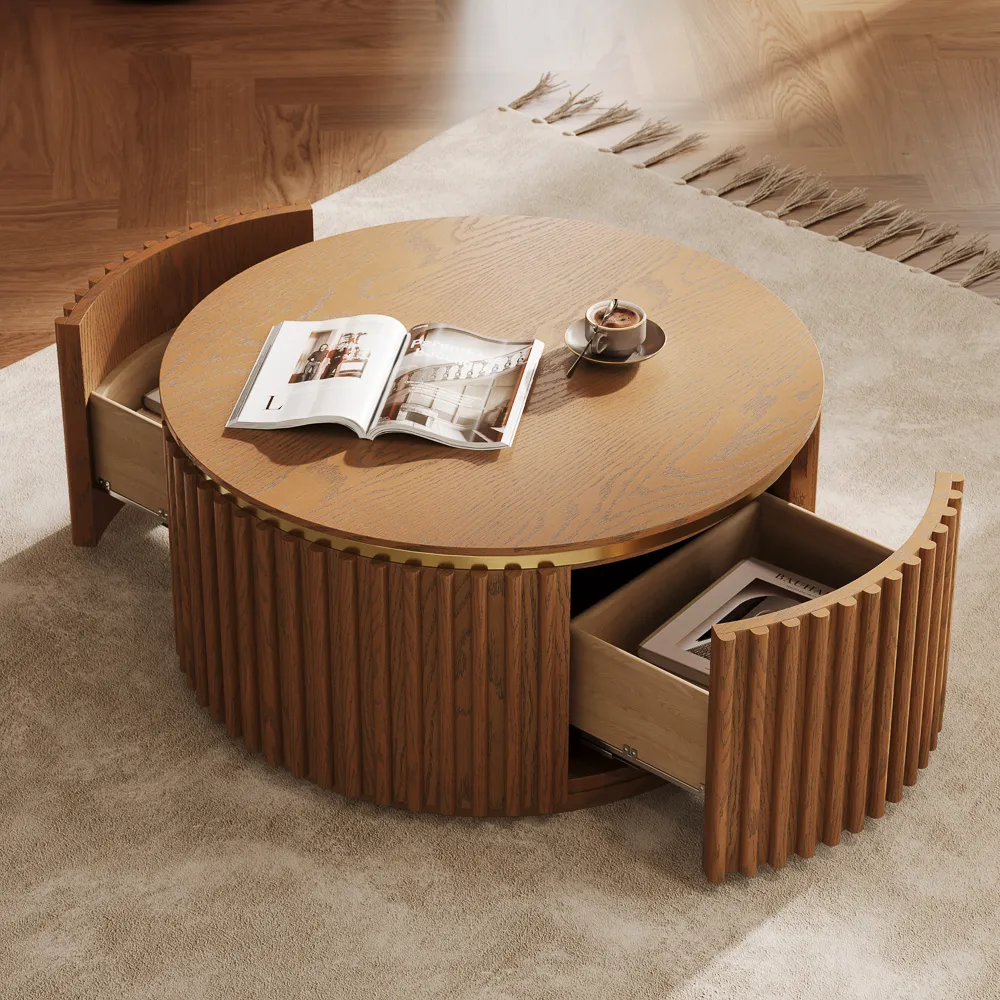 Round Fluted Coffee Table with Storage