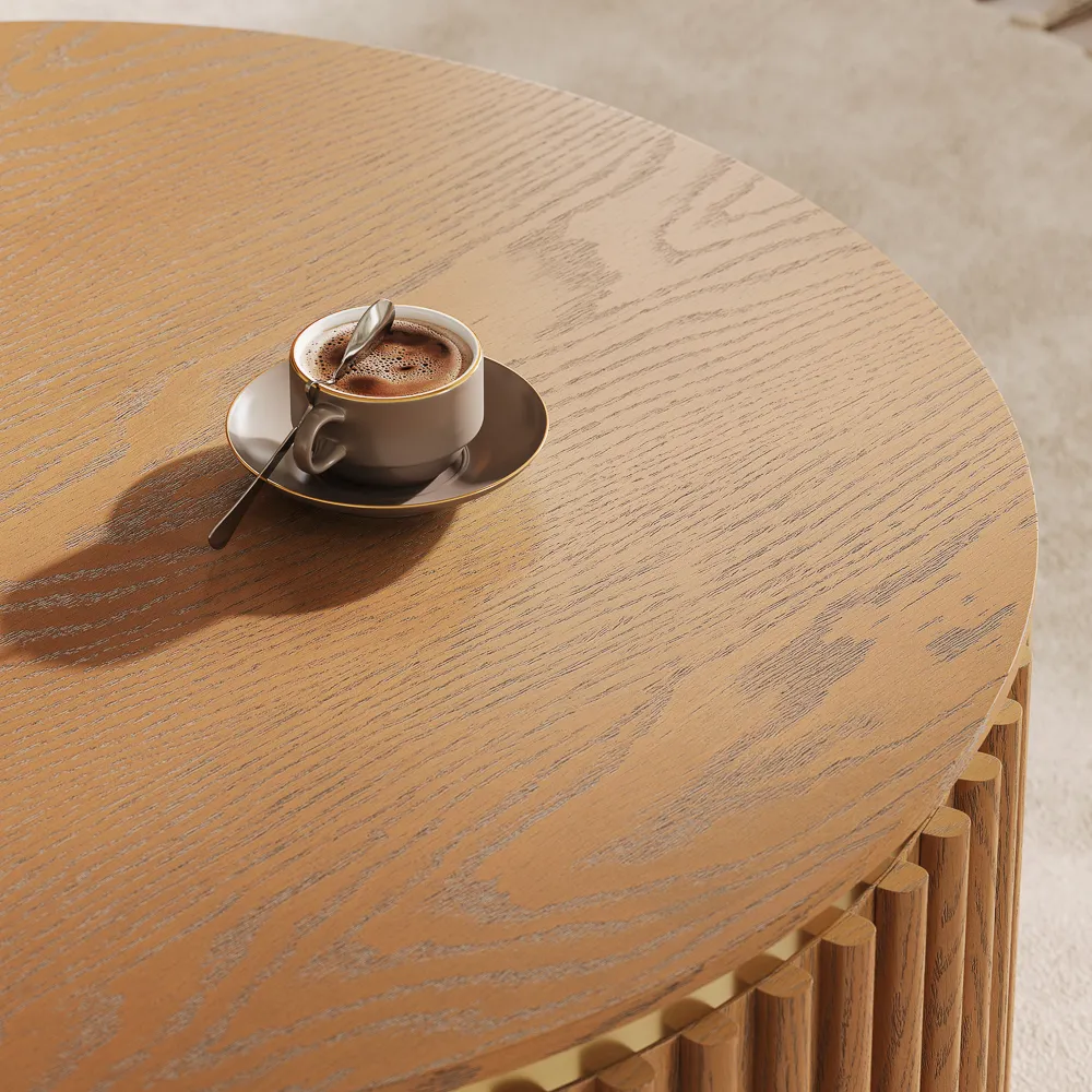 Round Fluted Coffee Table with Storage