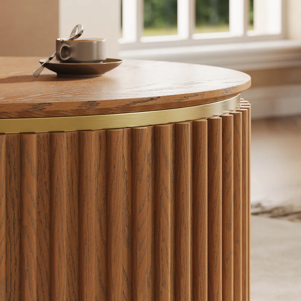 Round Fluted Coffee Table with Storage