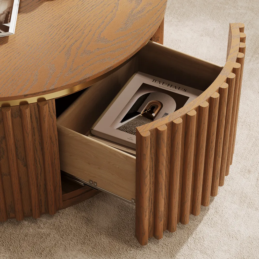 Round Fluted Coffee Table with Storage