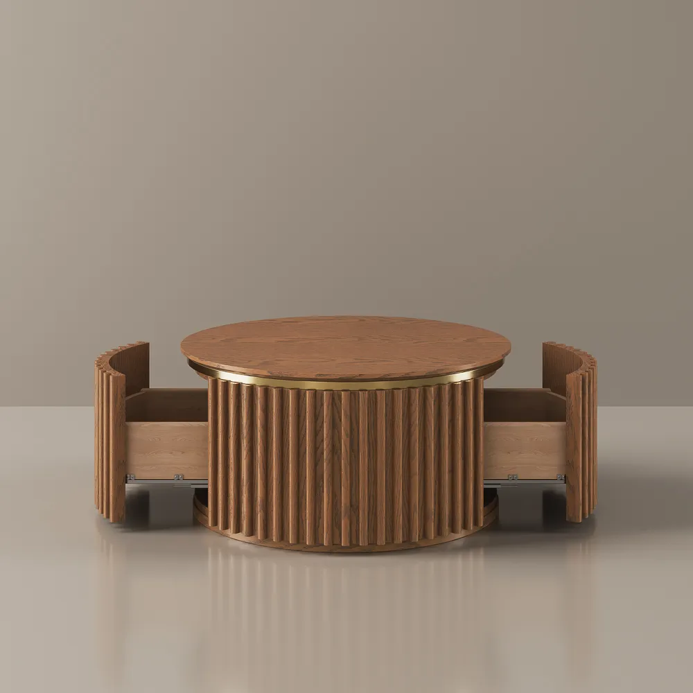 Round Fluted Coffee Table with Storage