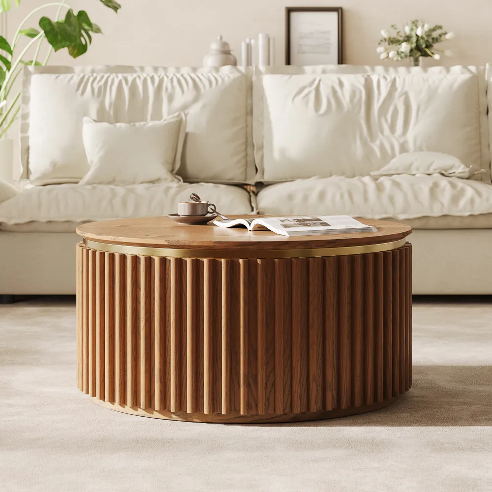 Round Fluted Coffee Table with Storage