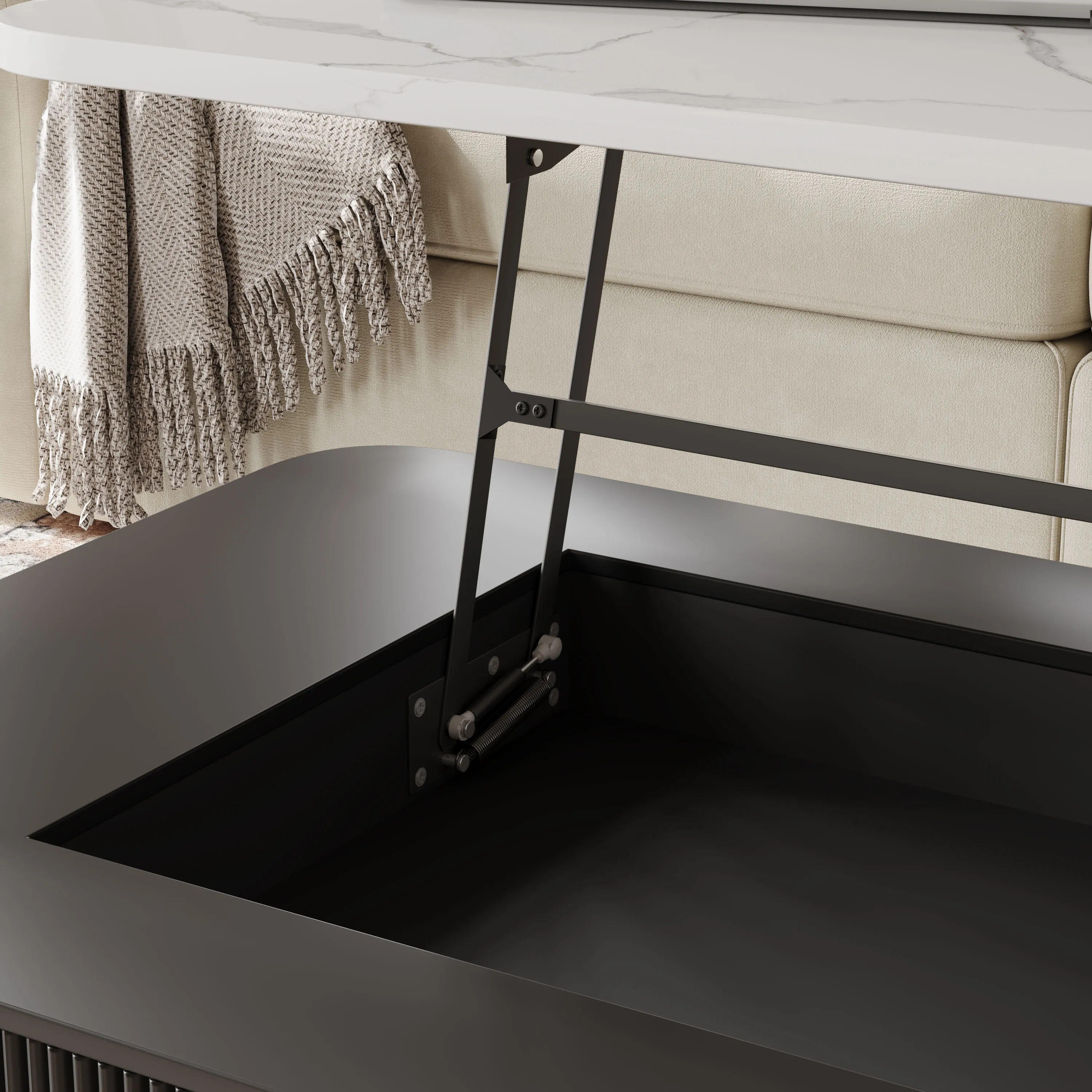 Lifting Top Rectangular Fluted Coffee Table