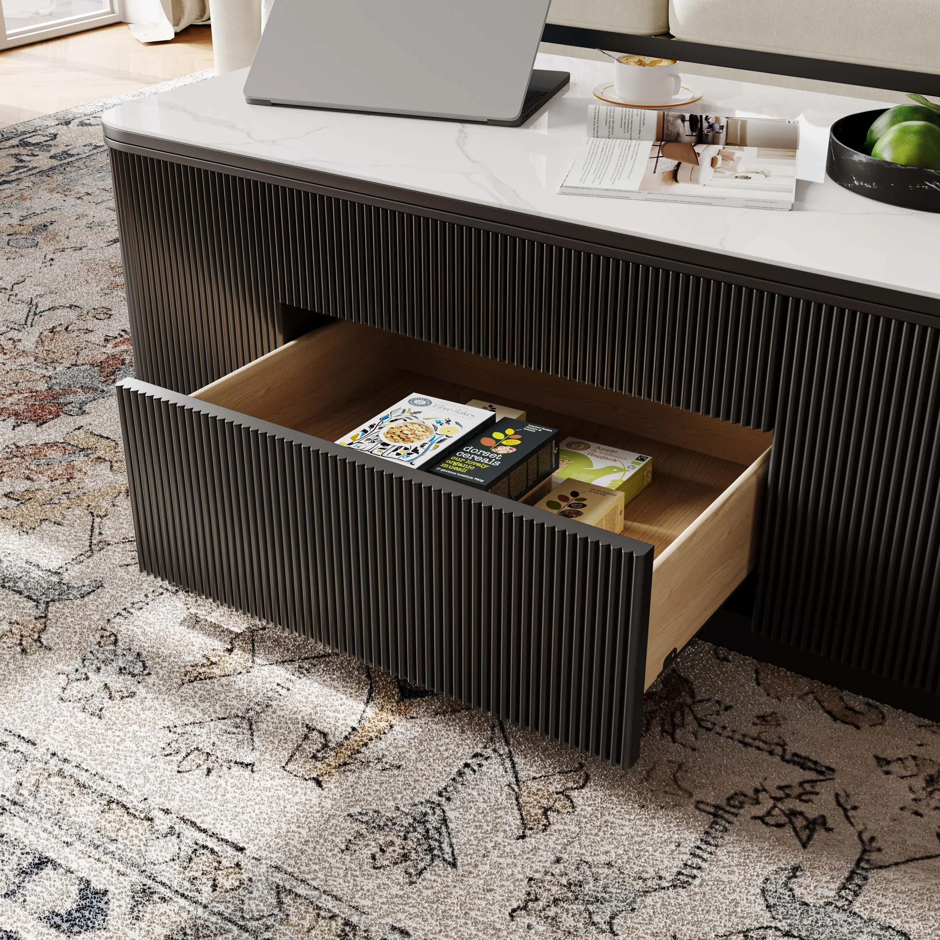 Lifting Top Rectangular Fluted Coffee Table