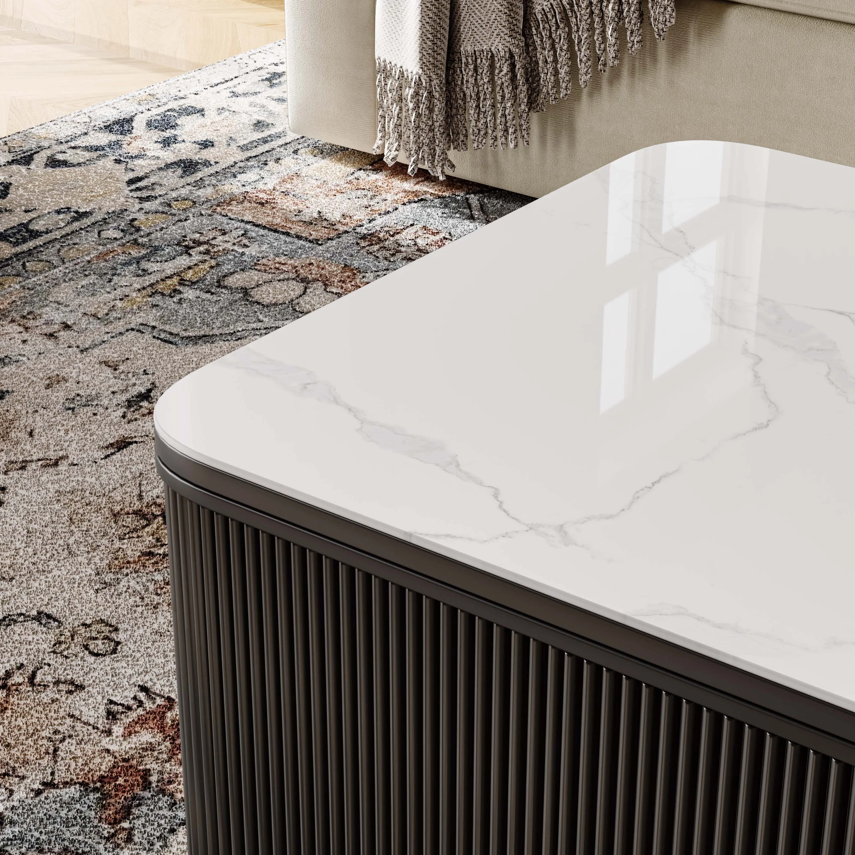 Lifting Top Rectangular Fluted Coffee Table