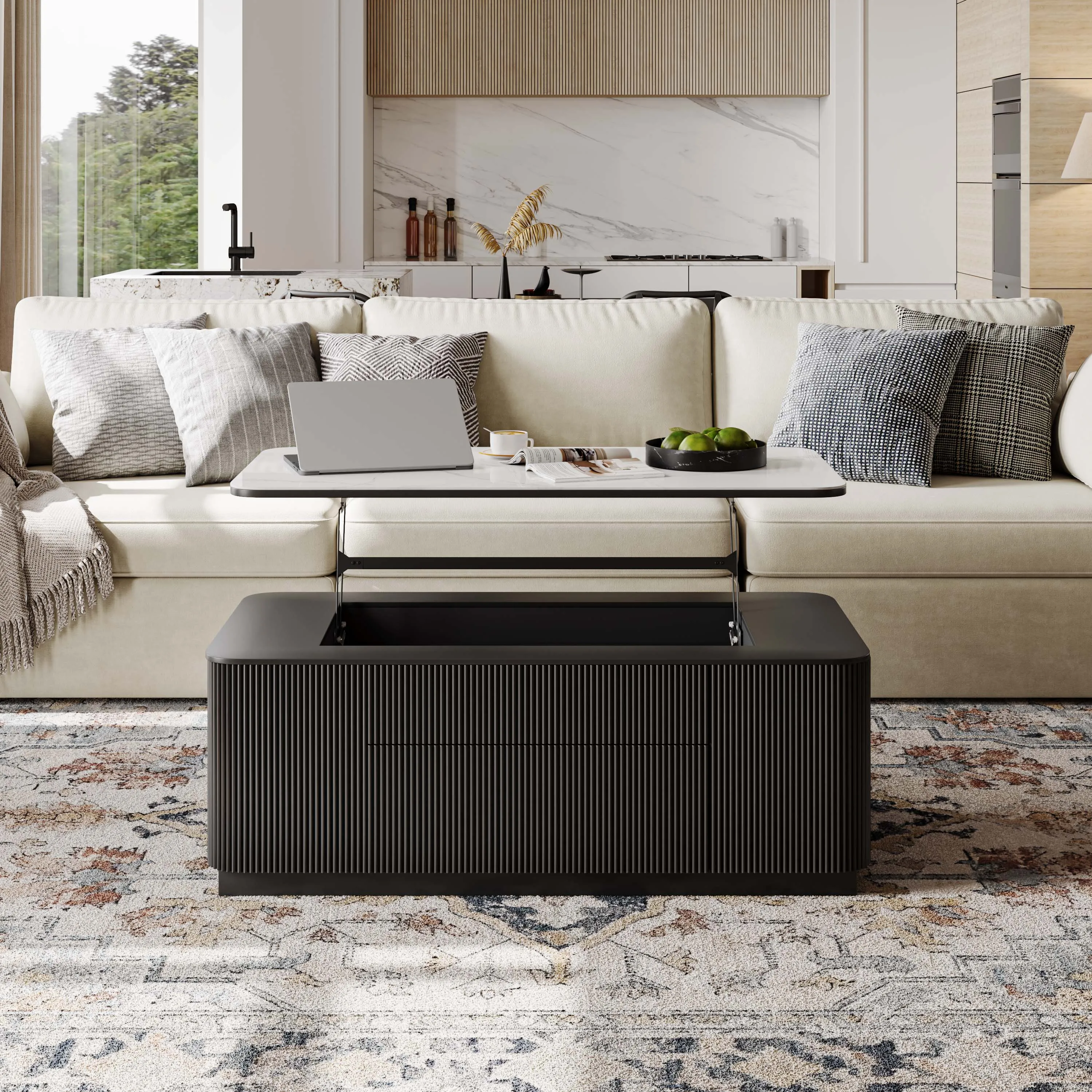 Lifting Top Rectangular Fluted Coffee Table