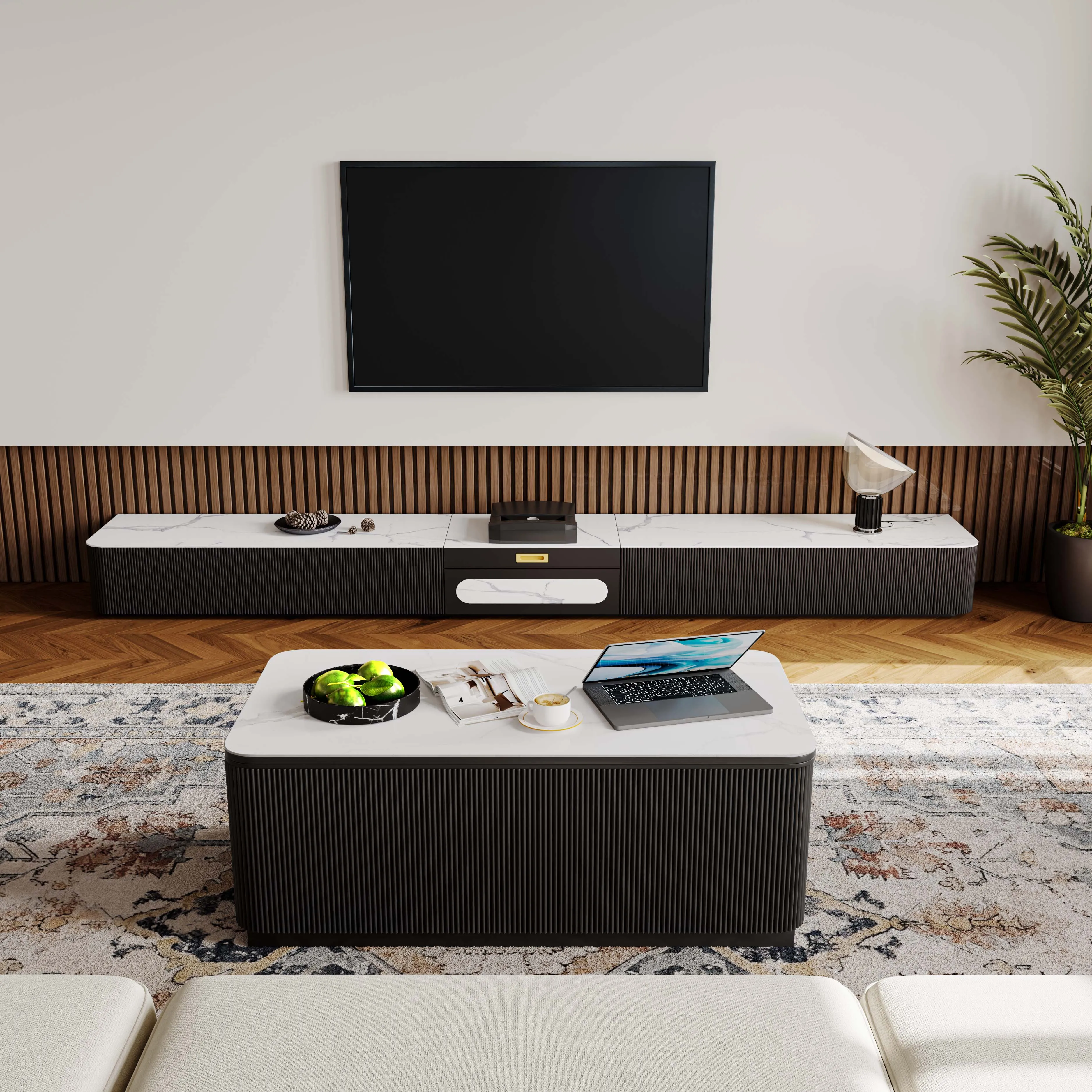 Lifting Top Rectangular Fluted Coffee Table