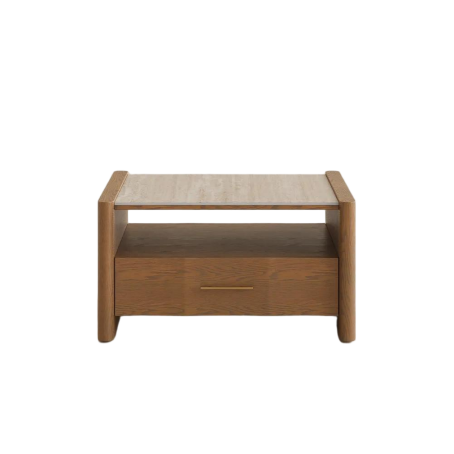 Mid-Century Coffee Table with Travertine Slabs