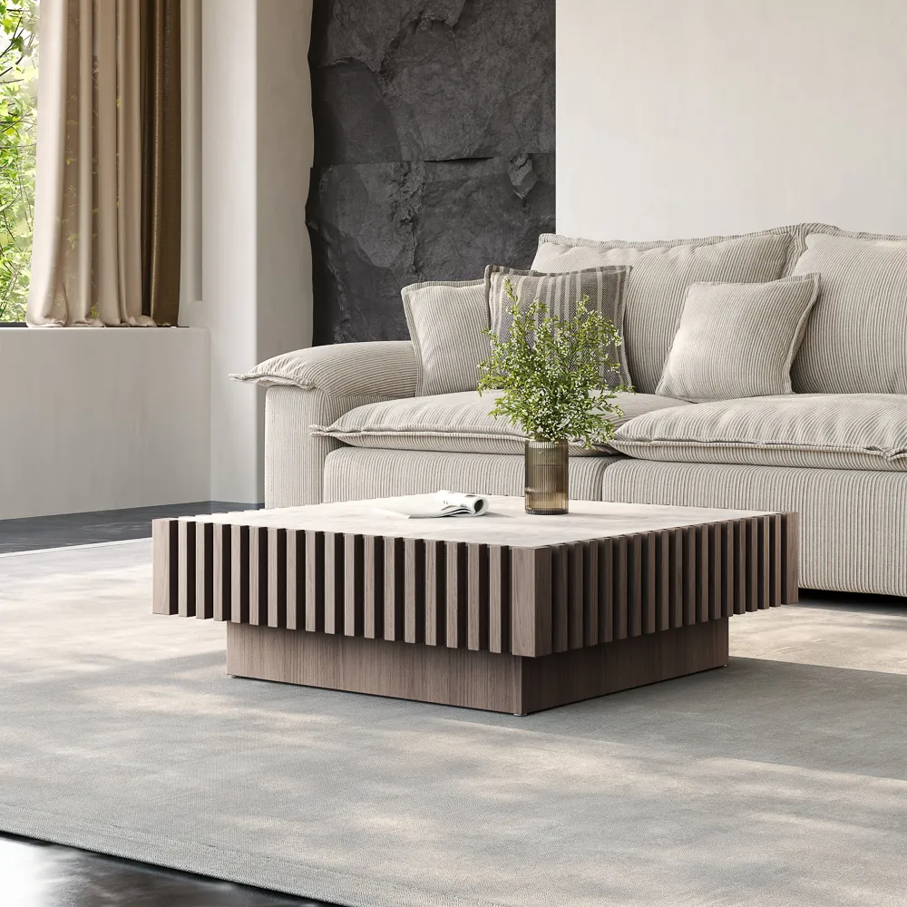 Mid-Century Modern Square Coffee Table with Slatted Design Mid-Century Modern Square Coffee Table with Slatted Design
