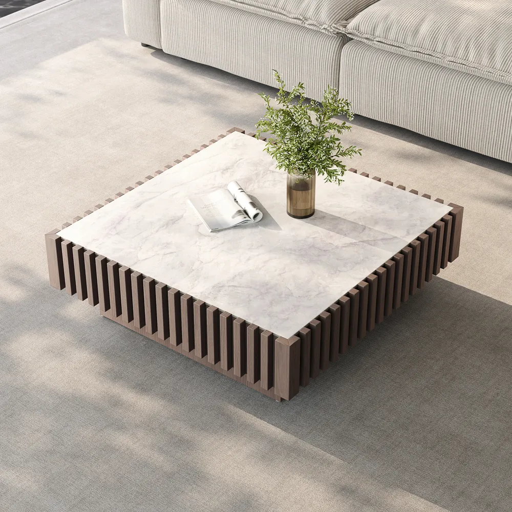 Mid-Century Modern Square Coffee Table with Slatted Design Mid-Century Modern Square Coffee Table with Slatted Design