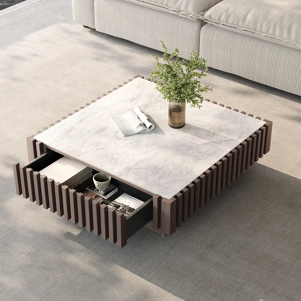 Mid-Century Modern Square Coffee Table with Slatted Design Mid-Century Modern Square Coffee Table with Slatted Design