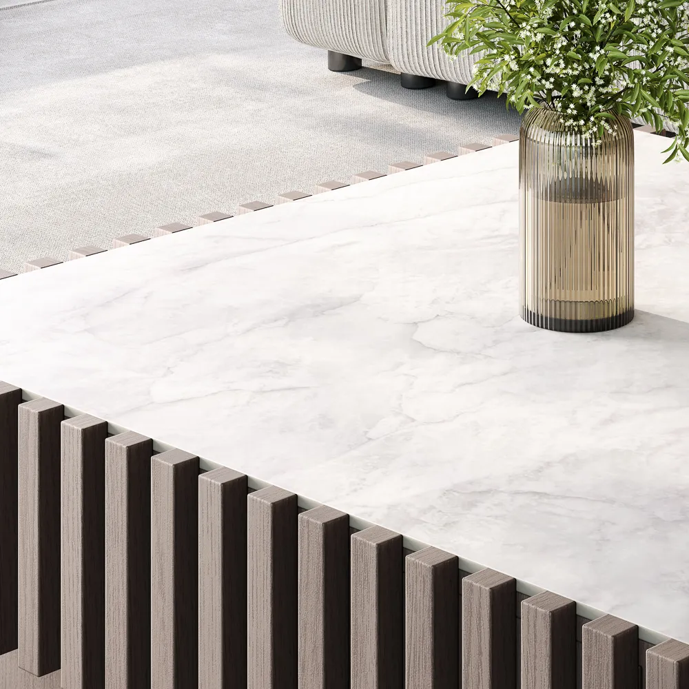 Mid-Century Modern Square Coffee Table with Slatted Design Mid-Century Modern Square Coffee Table with Slatted Design