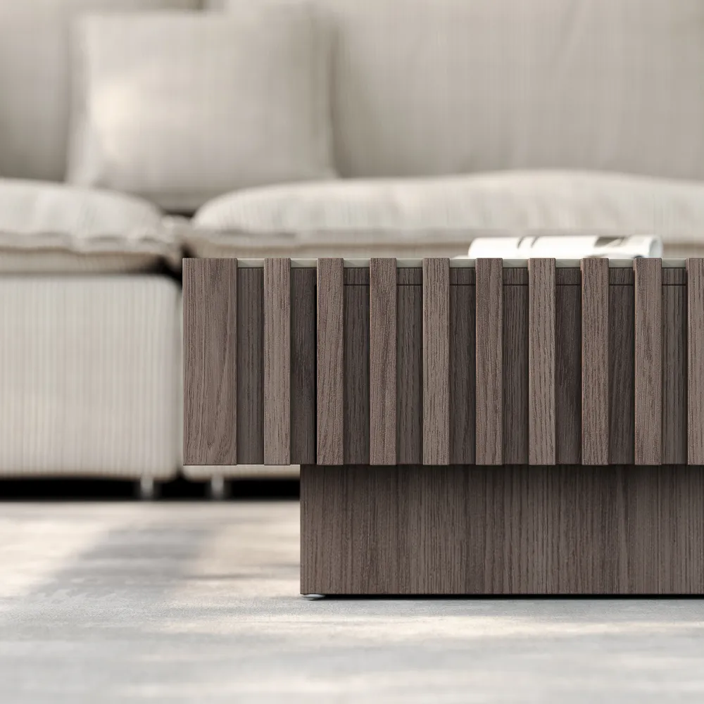 Mid-Century Modern Square Coffee Table with Slatted Design Mid-Century Modern Square Coffee Table with Slatted Design