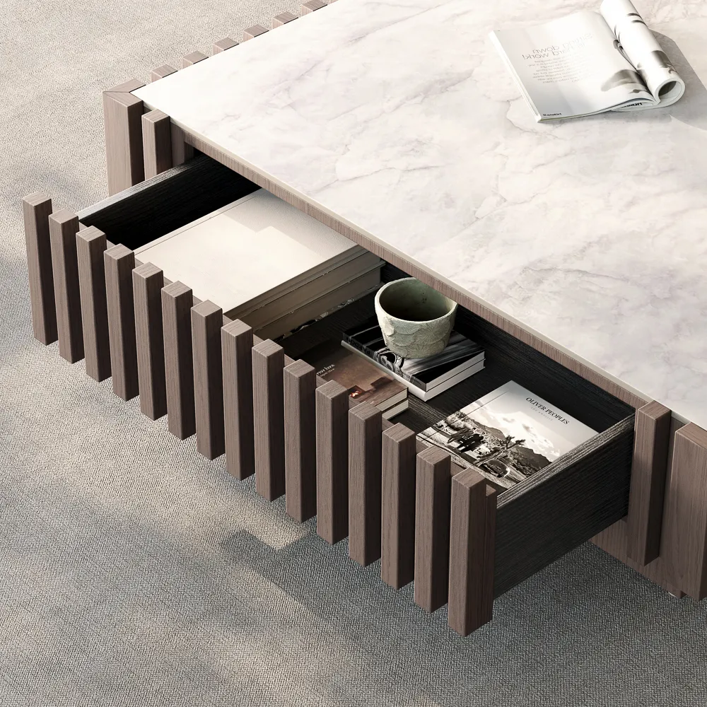 Mid-Century Modern Square Coffee Table with Slatted Design Mid-Century Modern Square Coffee Table with Slatted Design