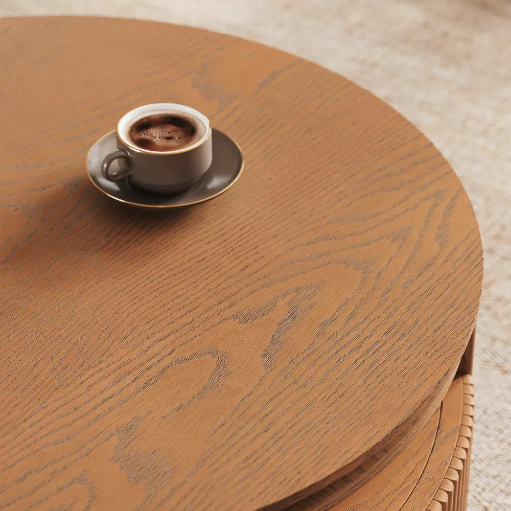Round Fluted Coffee Table with Open Shelf Round Fluted Coffee Table with Open Shelf