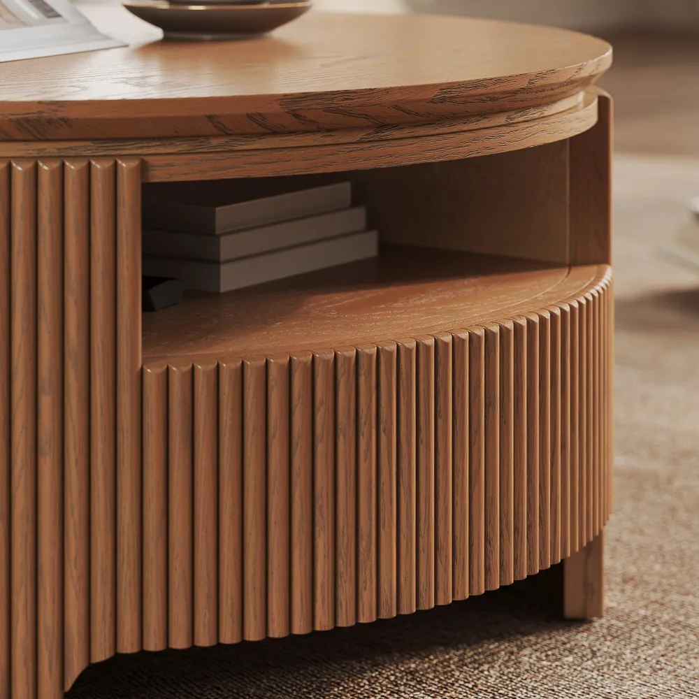 Round Fluted Coffee Table with Open Shelf Round Fluted Coffee Table with Open Shelf