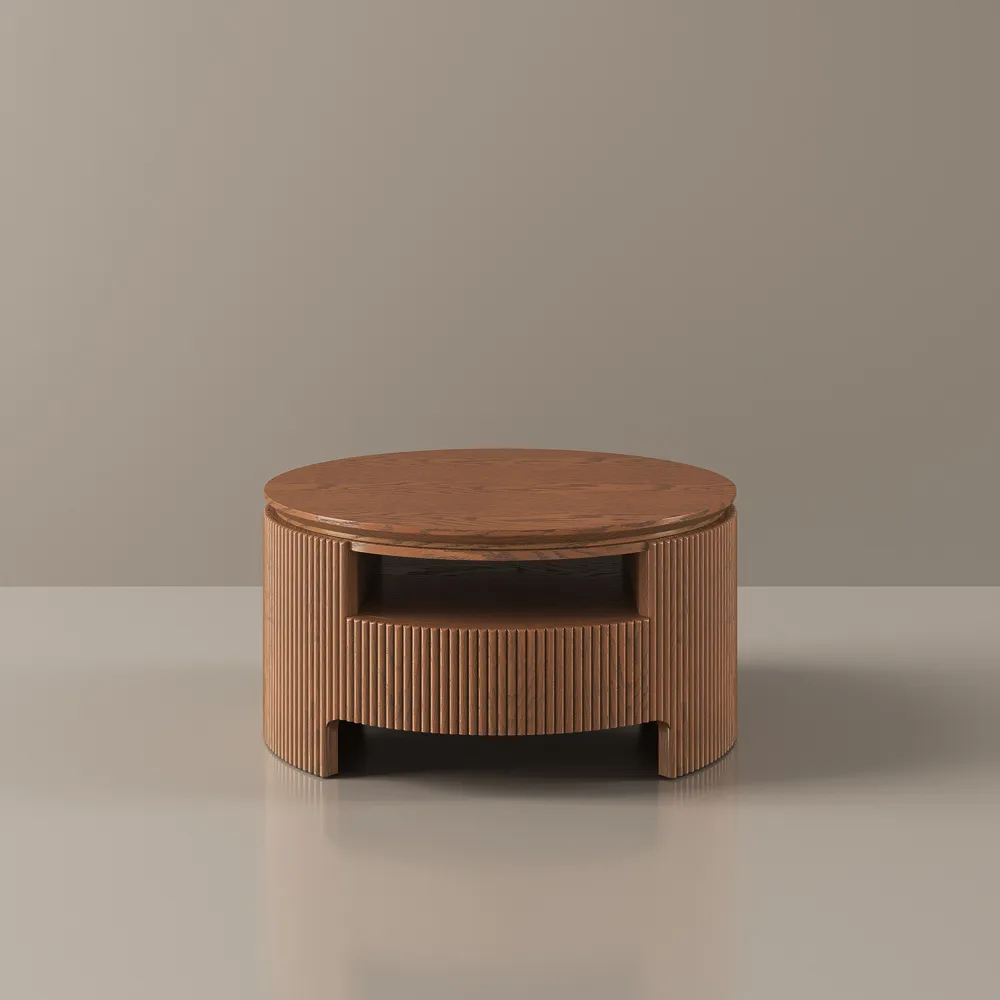 Round Fluted Coffee Table with Open Shelf Round Fluted Coffee Table with Open Shelf