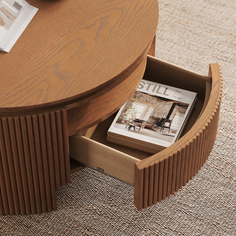 Round Fluted Coffee Table with Open Shelf Round Fluted Coffee Table with Open Shelf