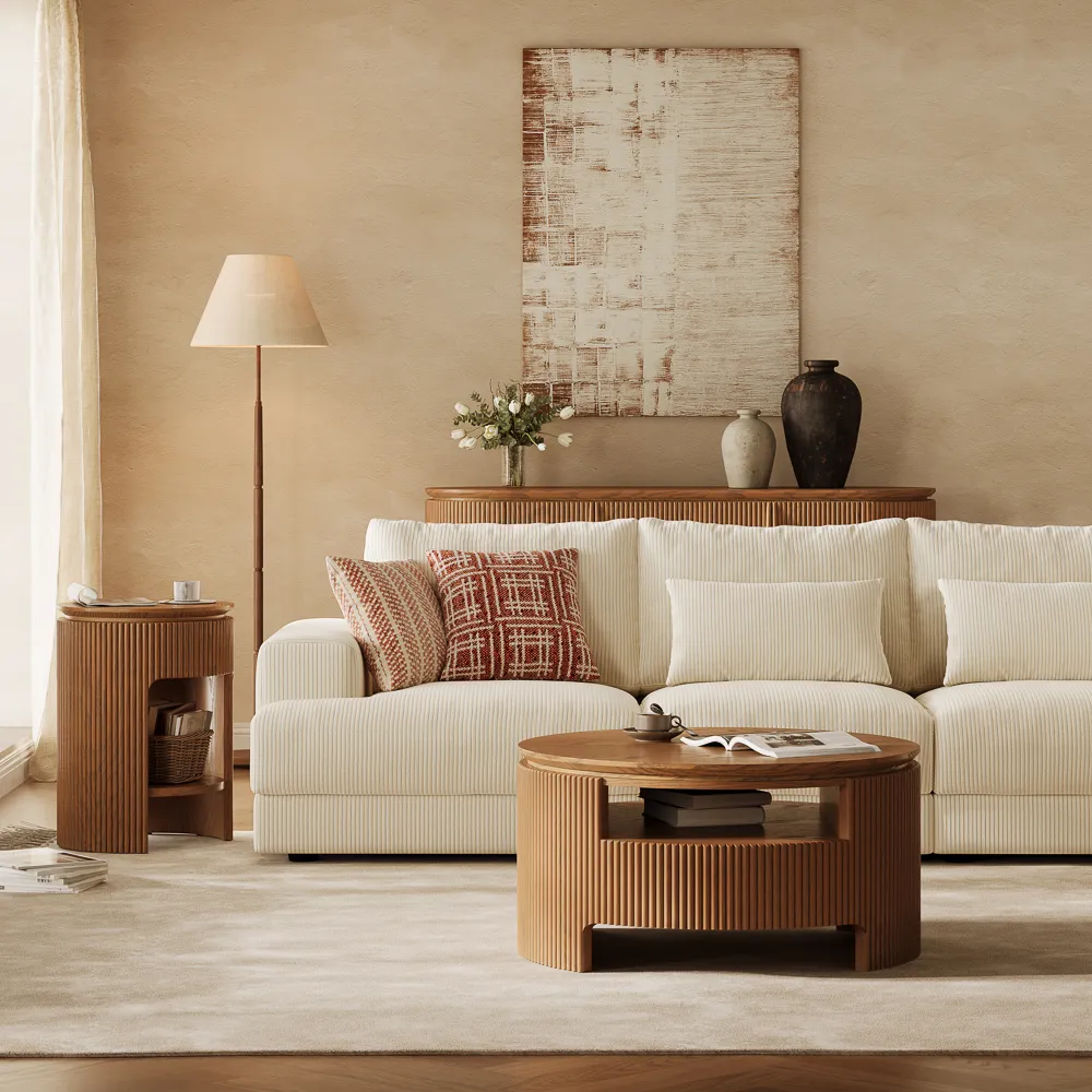 Round Fluted Coffee Table with Open Shelf Round Fluted Coffee Table with Open Shelf