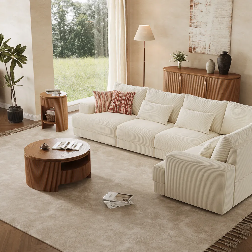 Round Fluted Coffee Table with Open Shelf Round Fluted Coffee Table with Open Shelf