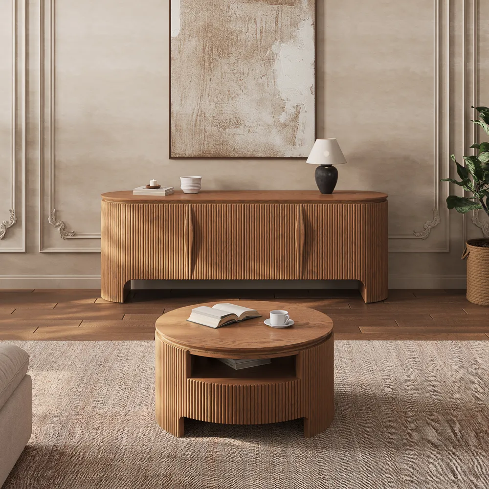 Round Fluted Coffee Table with Open Shelf Round Fluted Coffee Table with Open Shelf
