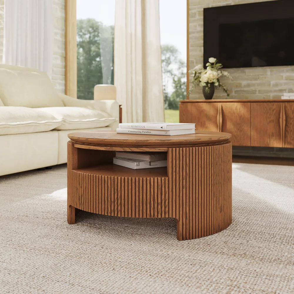Round Fluted Coffee Table with Open Shelf Round Fluted Coffee Table with Open Shelf
